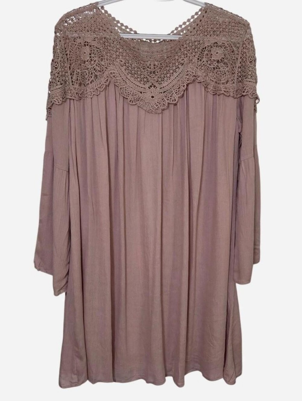 Mauve Crochet Yoke Boho Dress